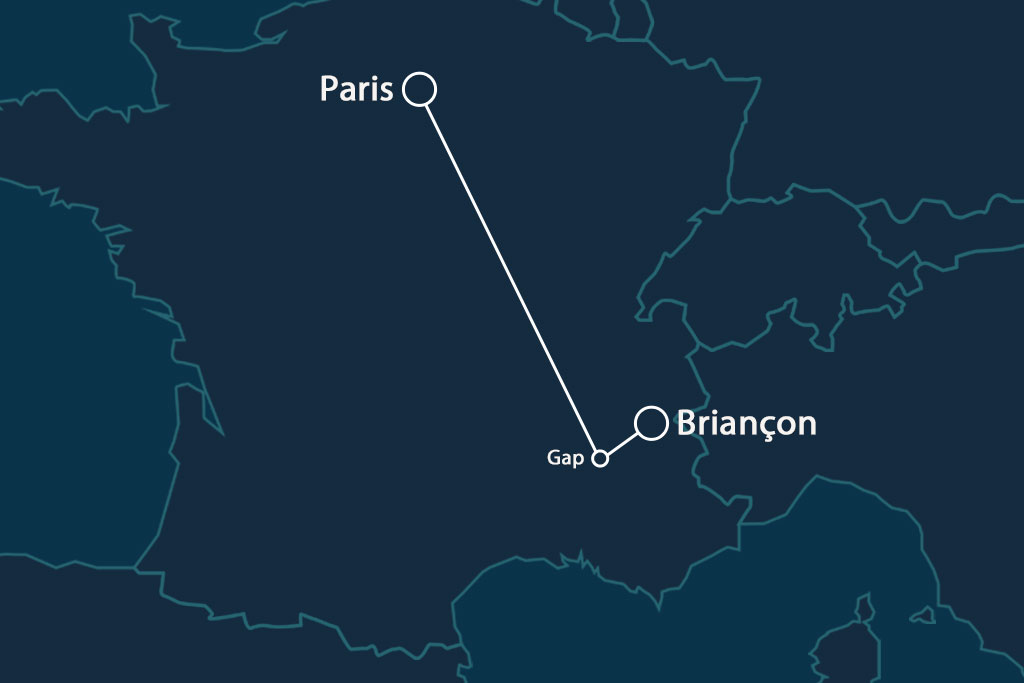 Map of the SNCF night train between Paris and Tarbes.