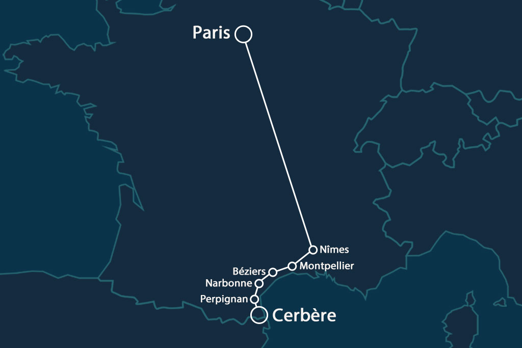 Map of the SNCF night train between Paris and Tarbes. ©LunaTrain