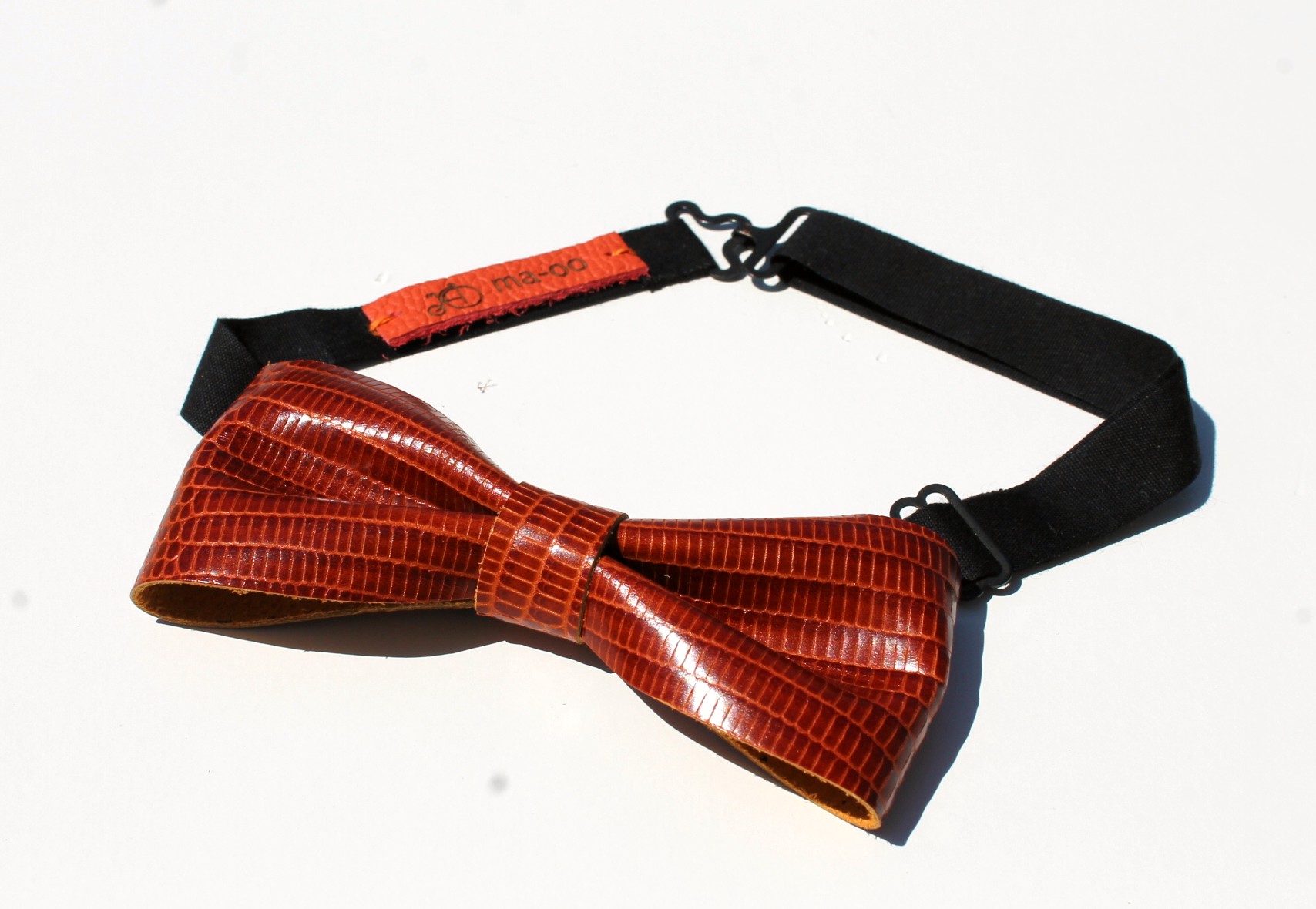 Rødbrun butterfly i skind med Reptilprint - Bow tie til mænd i brunt skind - Billede 7