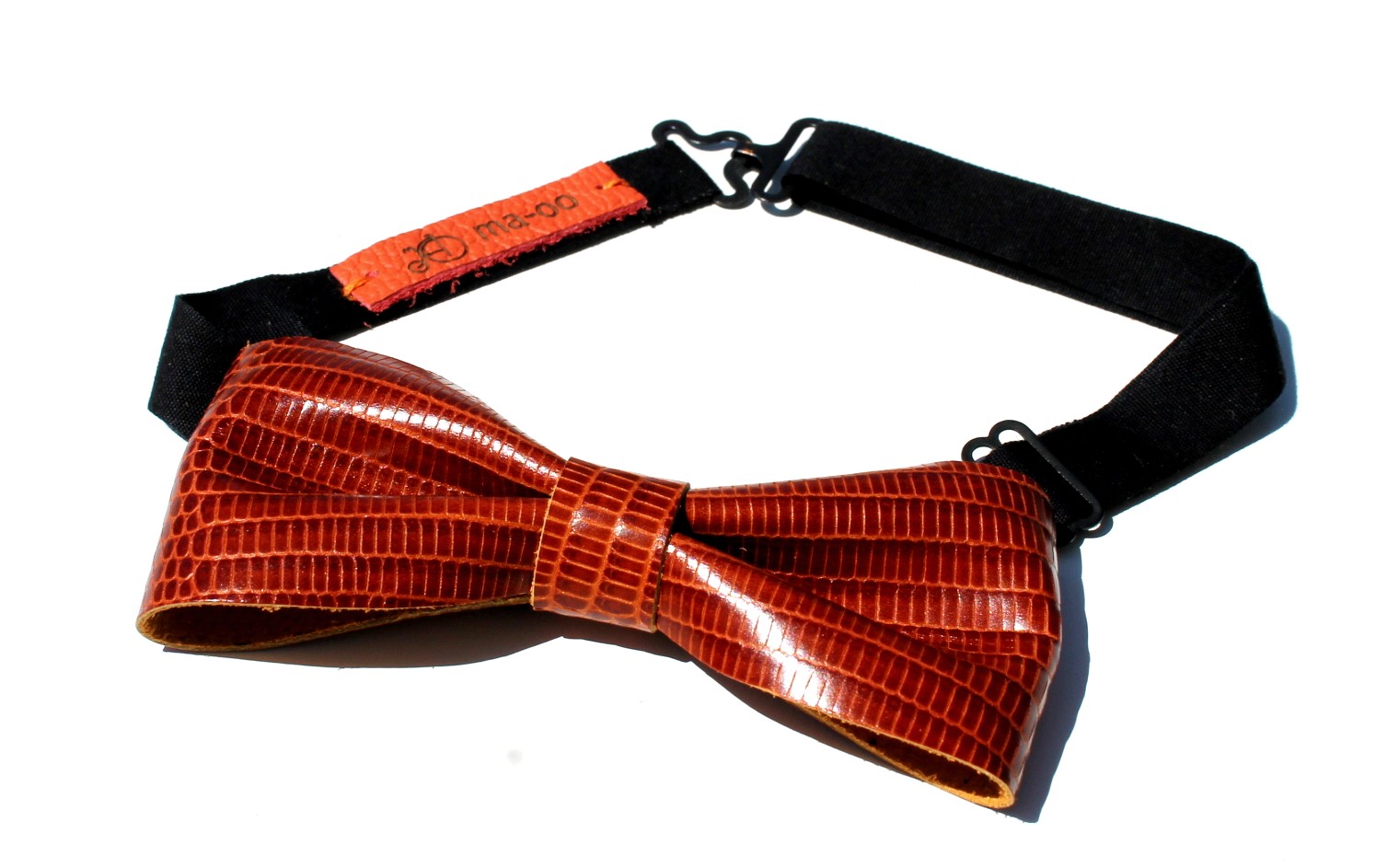 Rødbrun butterfly i skind med Reptilprint - Bow tie til mænd i brunt skind - Billede 4