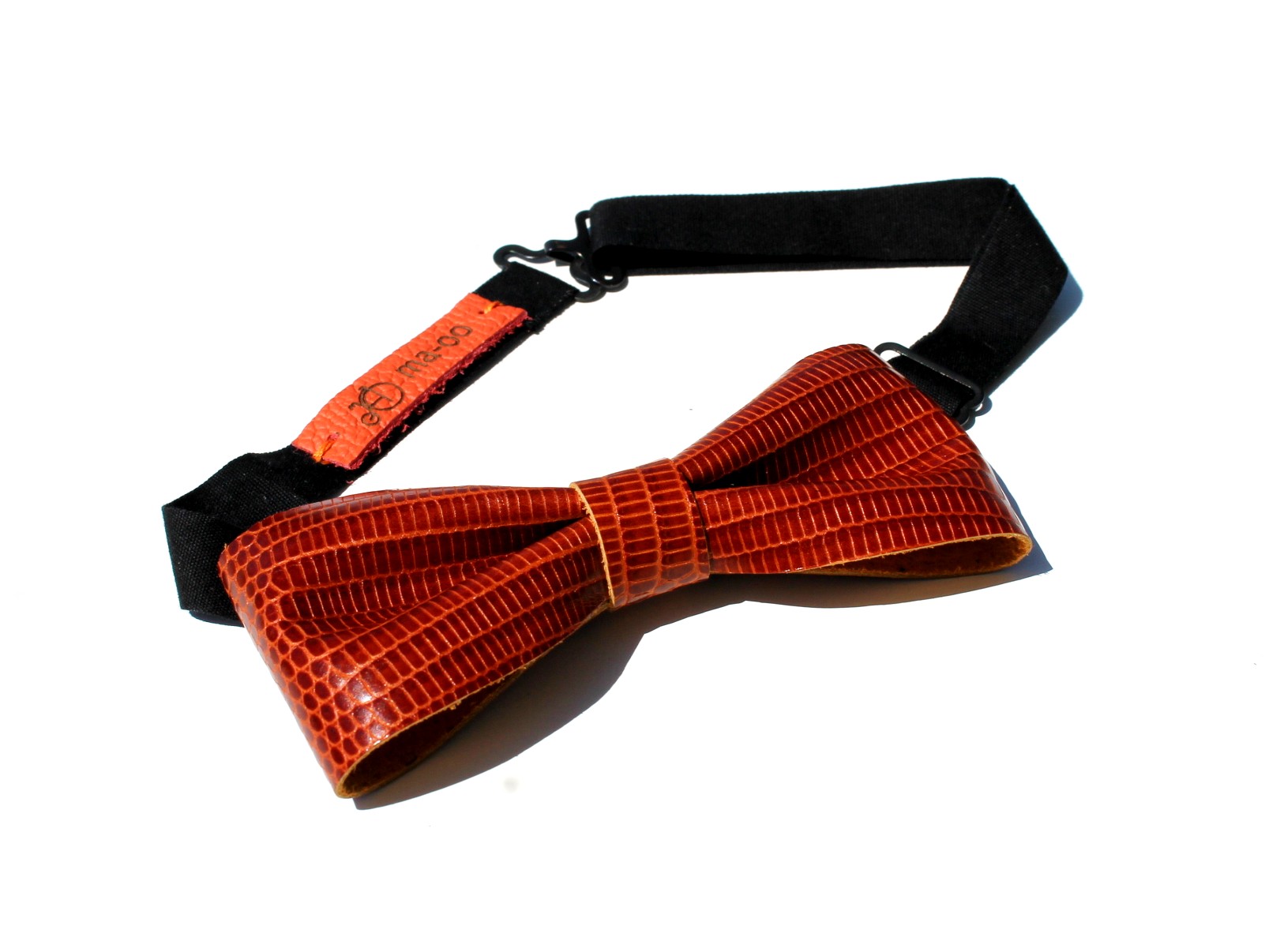 Rødbrun butterfly i skind med Reptilprint - Bow tie til mænd i brunt skind - Billede 3