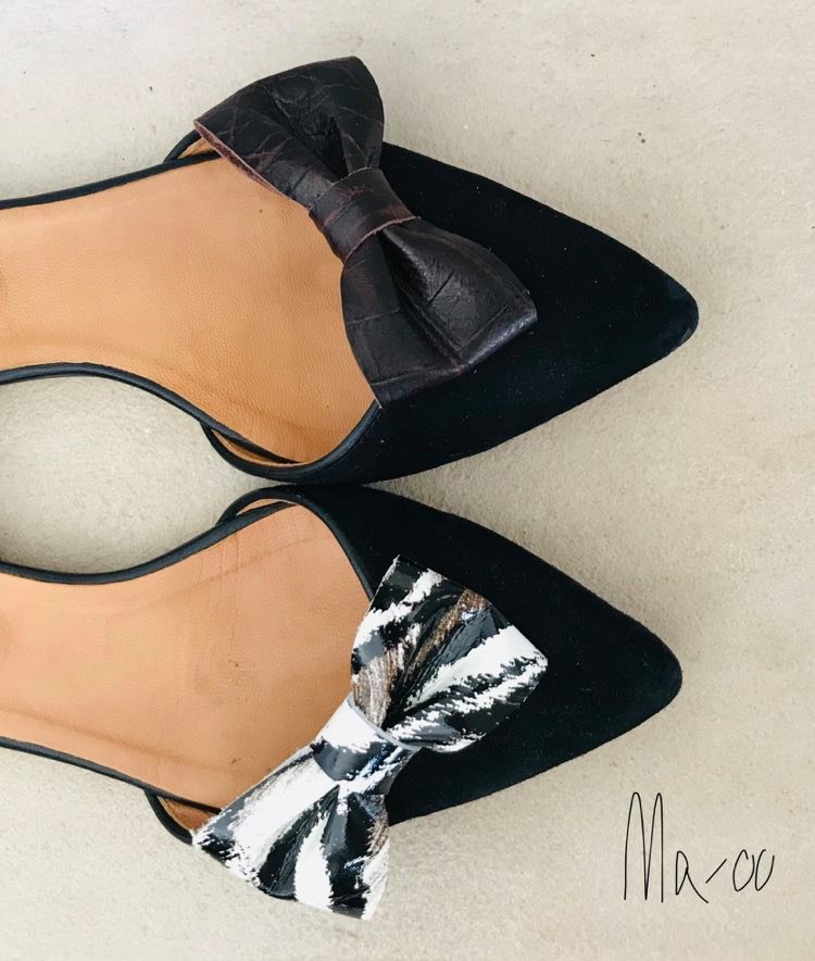 Mørk brun sløjfe sko clips i skind - custom sløjfer i skind