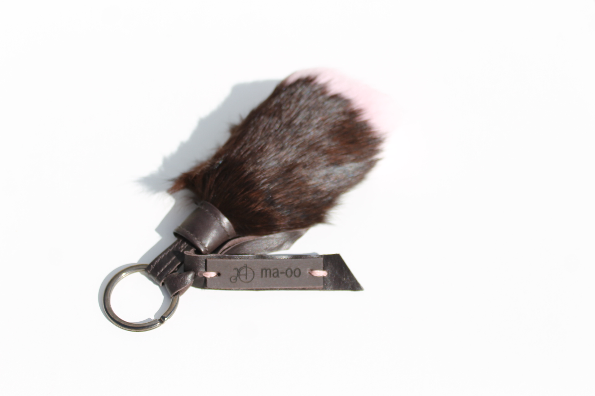 Brun pels nøglering - Lyserød - Kanin kvast - Taske vedhæng