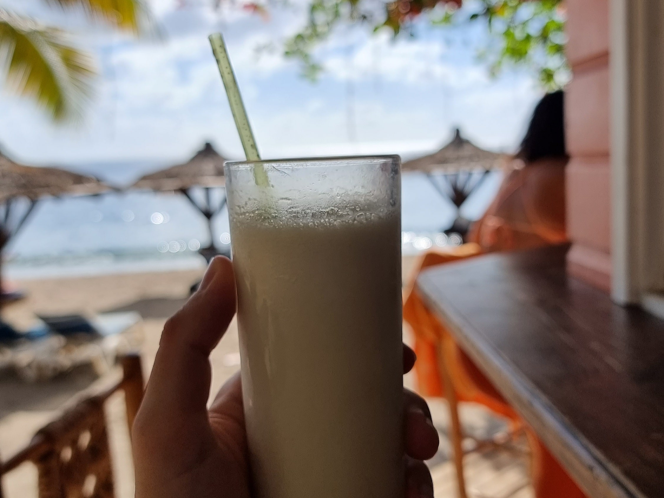 Enjoying a cocktail at Soufrière Beach