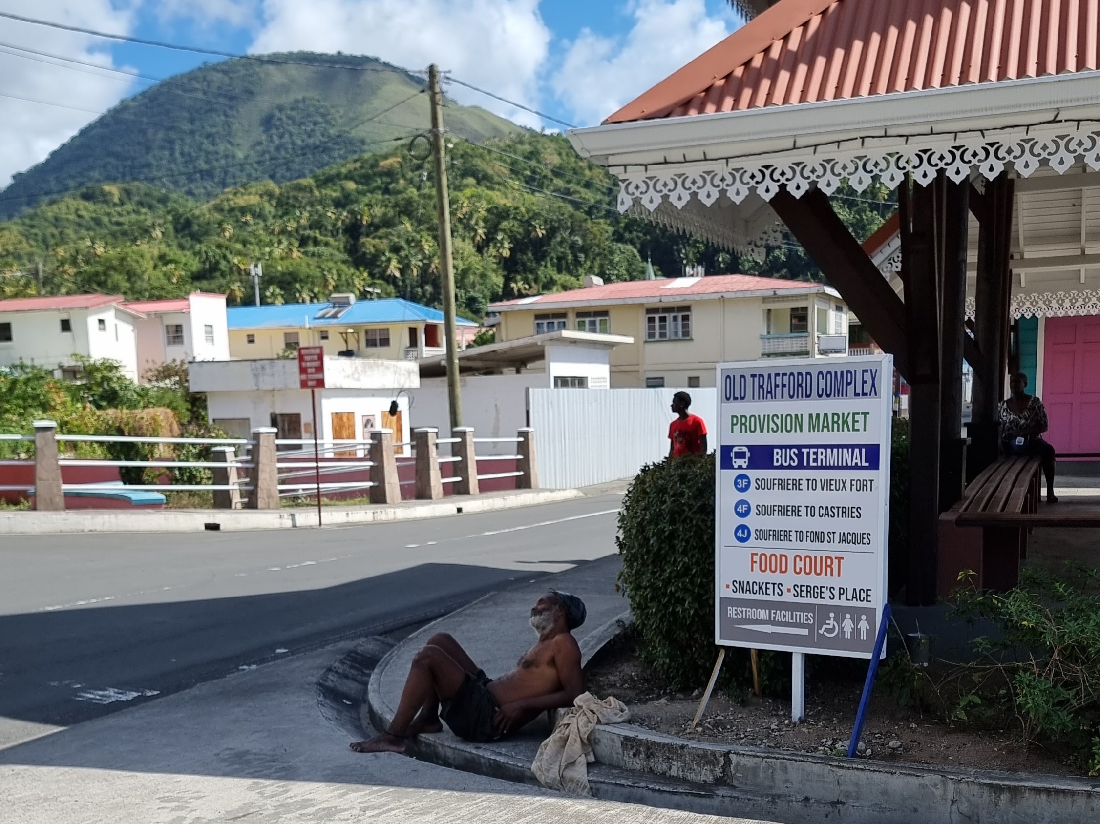 A homeless man at the bus station of Soufrière
