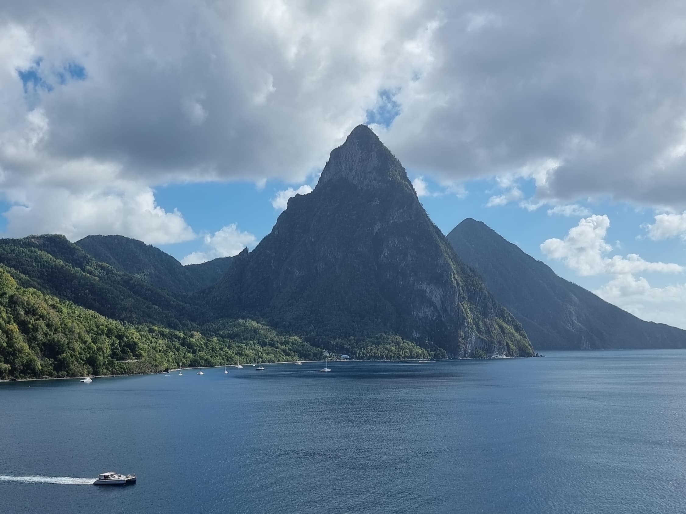 View on the Pitons on the walk to Anse Chastanet