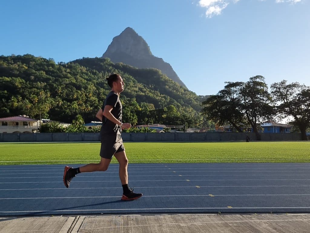 Running on the local track of Soufrière