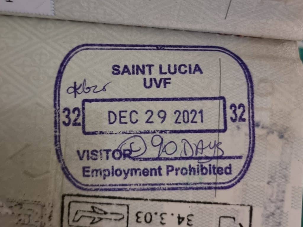 Entry stamp for Saint Lucia at Vieux Fort Airport