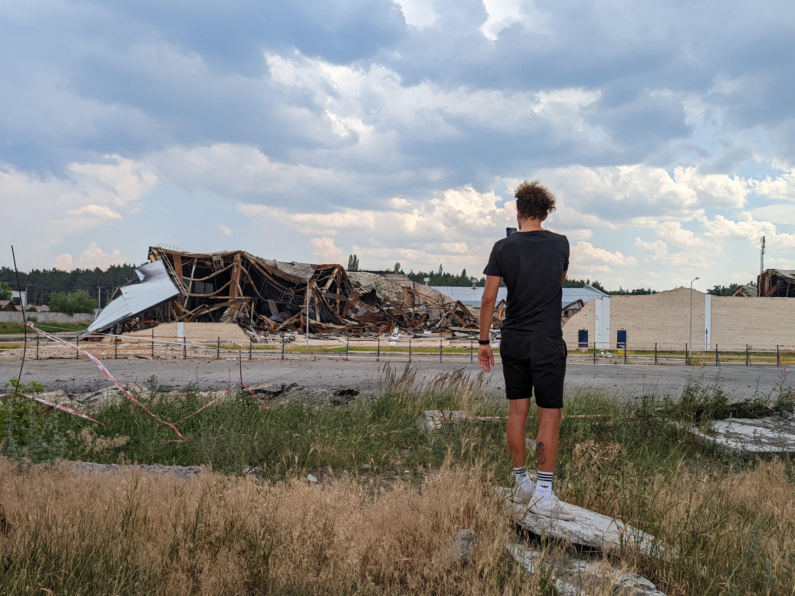 A destroyed building in Hostomel