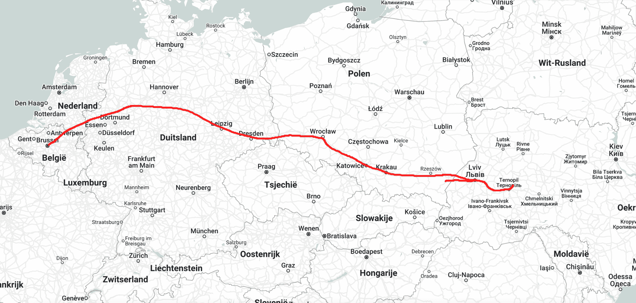 Cycling itinerary from Brussels to Ukraine