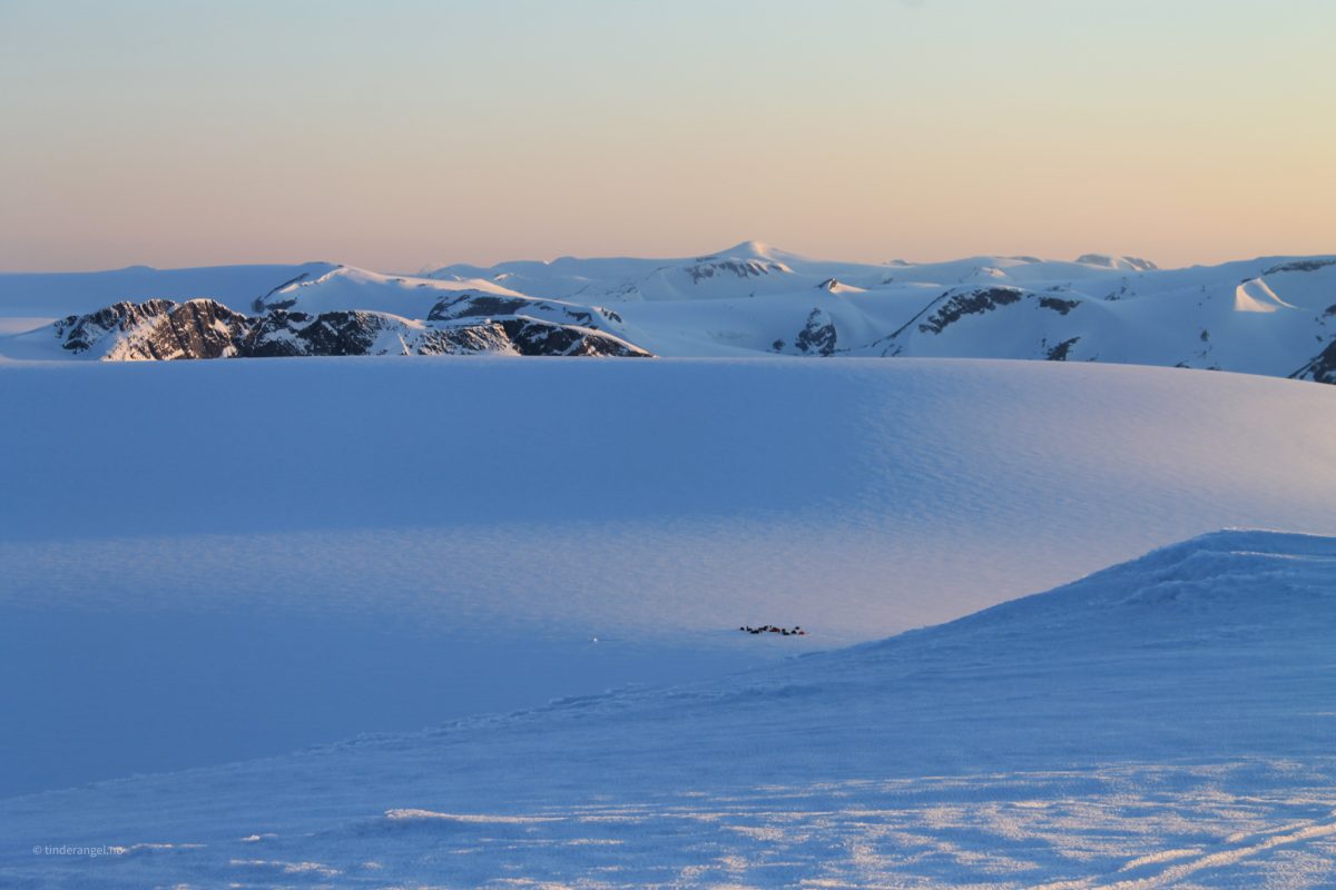Camp at Jostedalsbreen seen from Brenibba. Jostedalsbreen