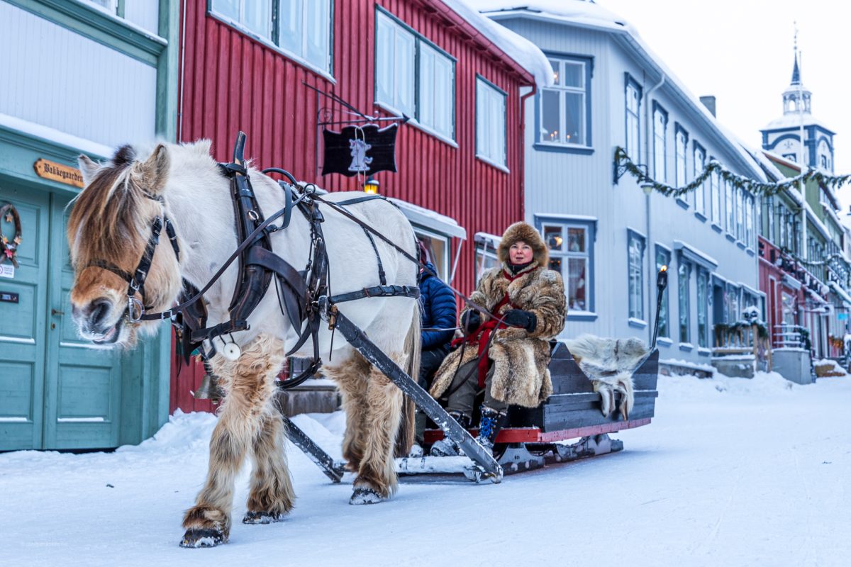 Winter day in the town Røros, Norway. Røros