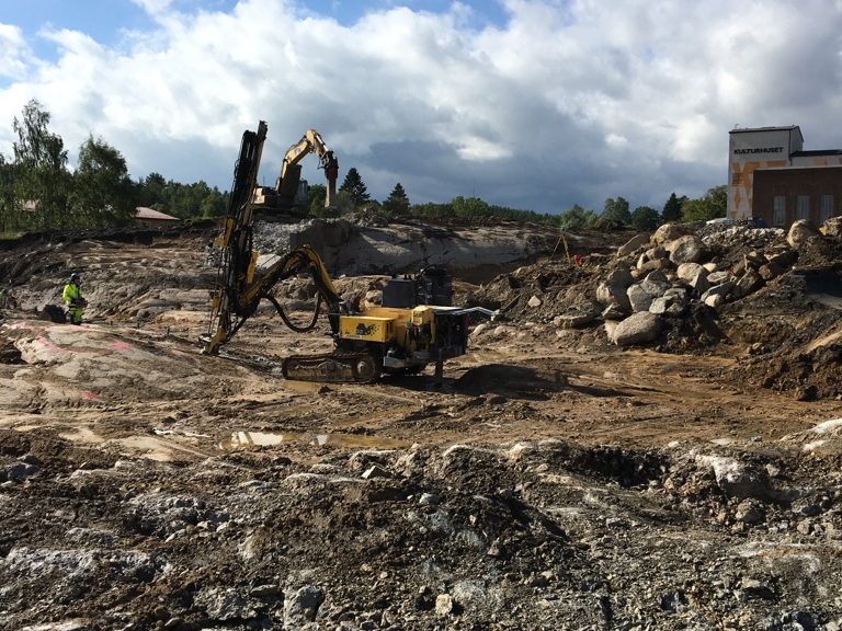 Byggarbetsplatsen när Finspångs Vårdcentrum är under byggnation