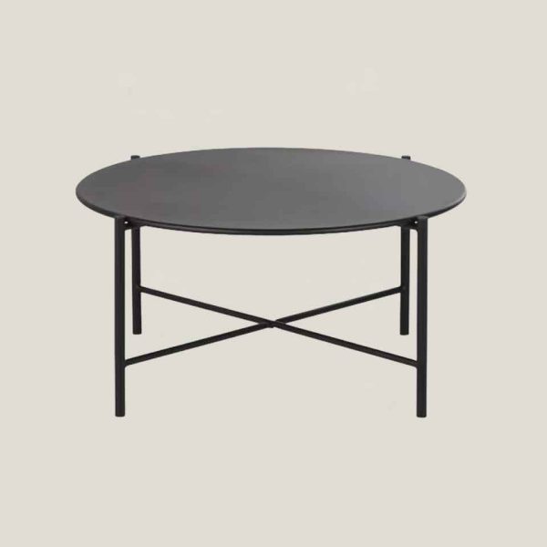 Mesa redonda de forja negra con diseño minimalista y estructura metálica. Ideal para bodas, eventos y espacios elegantes de estilo contemporáneo.