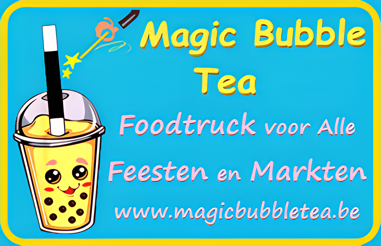 Sticker-voor-auto-van-magic-bubble-tea-foodtruck-voor-alle-feesten-en-markten-met-als-logo-een-beker-bubble-tea-en-als-rietje-een-goochelstok