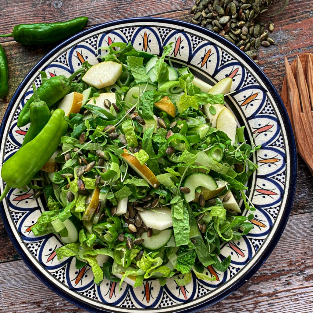 Grøn salat med pære - Majspassion