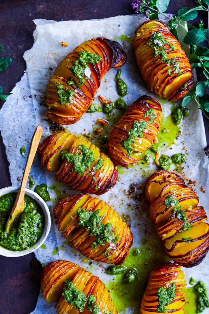 Forbindelse badminton klæde Hasselback kartofler med grøn pesto - Majspassion