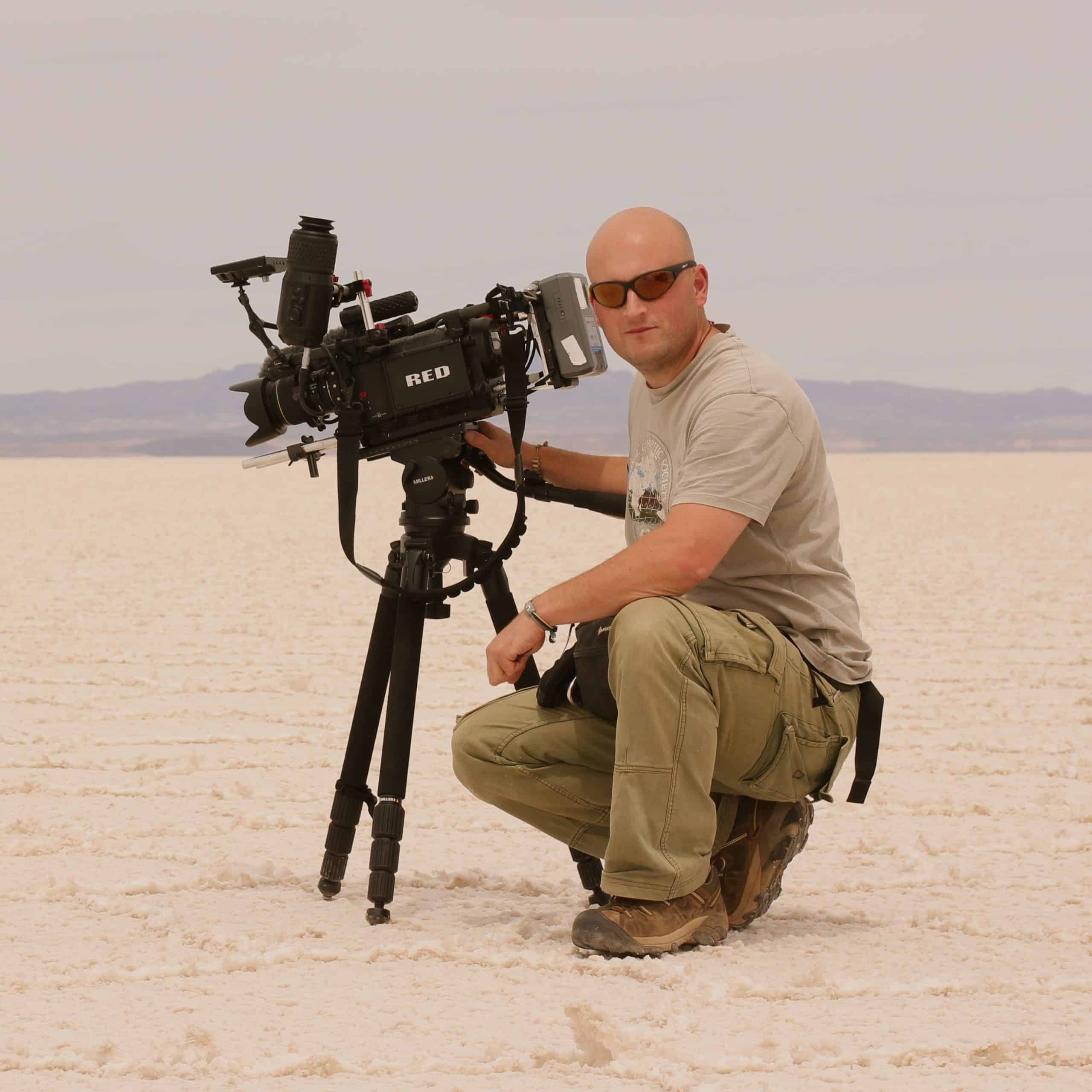 Kevin in the desert with Red cinema camera