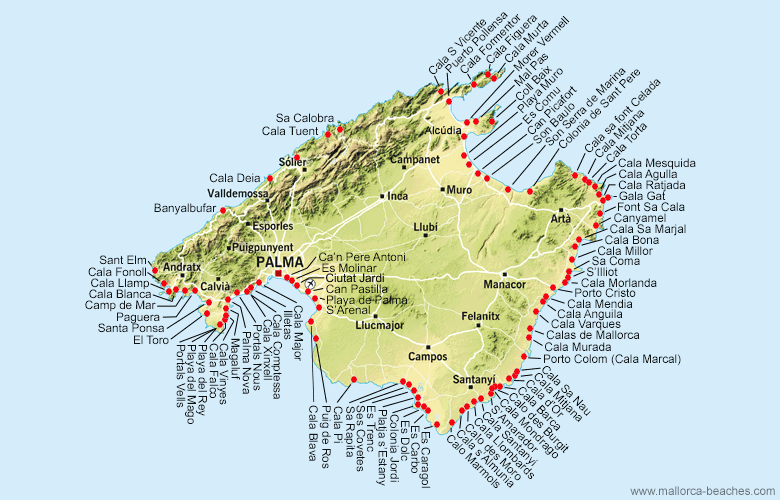 Map of Mallorca beaches