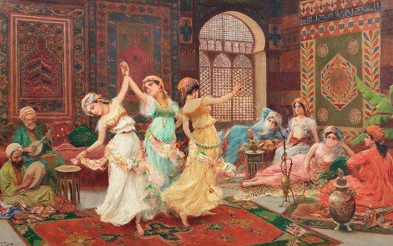 Maleri af dansende kvinder i den tyrkiske sultans harem