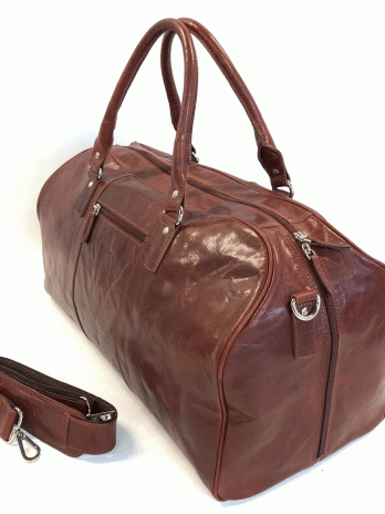 Weekendbag i skinn svart & brandy