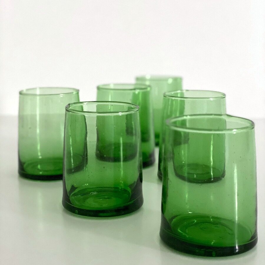 mundblæste Glas Fez - M grønt genbrugsglas 6 stk