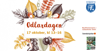 Illustration med löv i höstfärget och texten "Odlardagen 17 oktober"