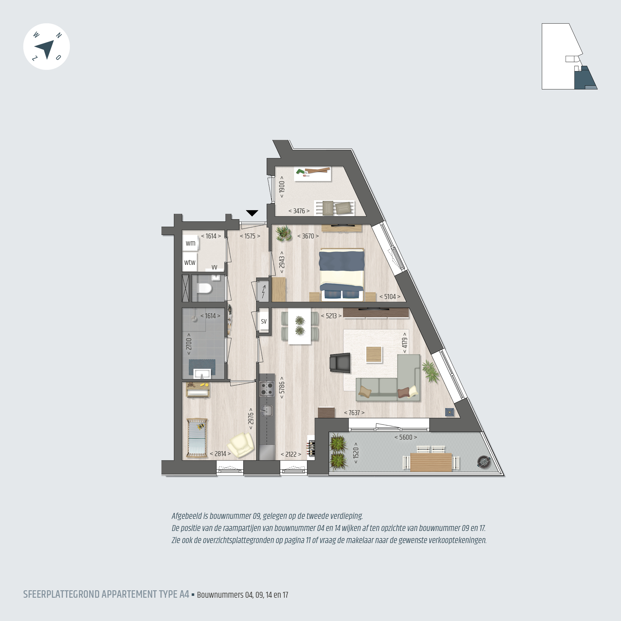Sfeerplattegrond appartement type A4 Het Baken