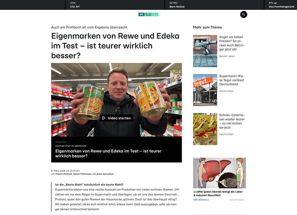 RTL Eigenmarken von Rewe und Edeka im Test