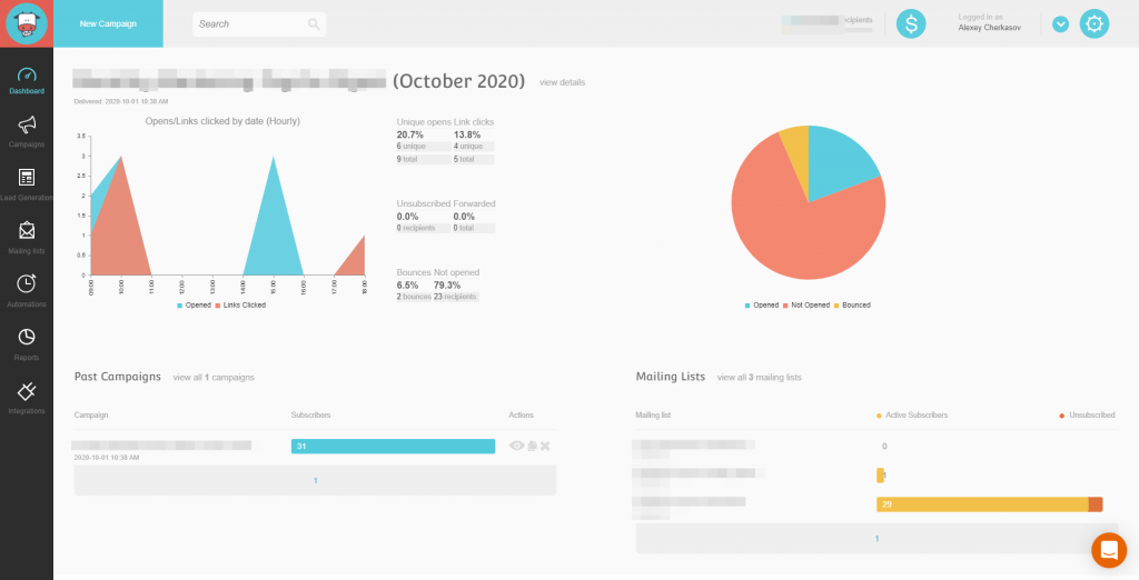 Moosend Dashboard