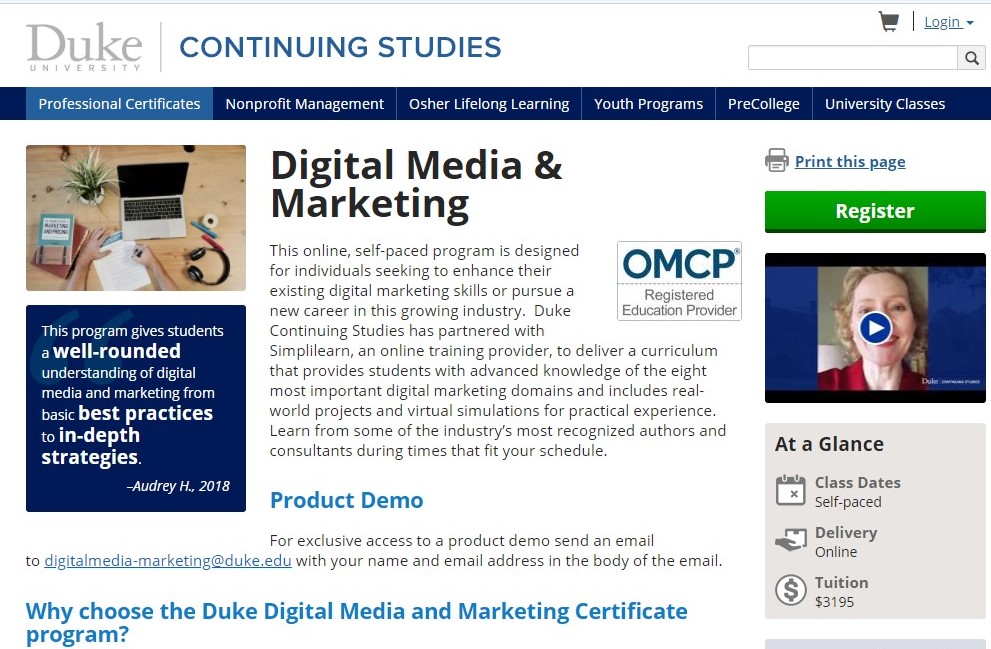 Duke digital marketing course