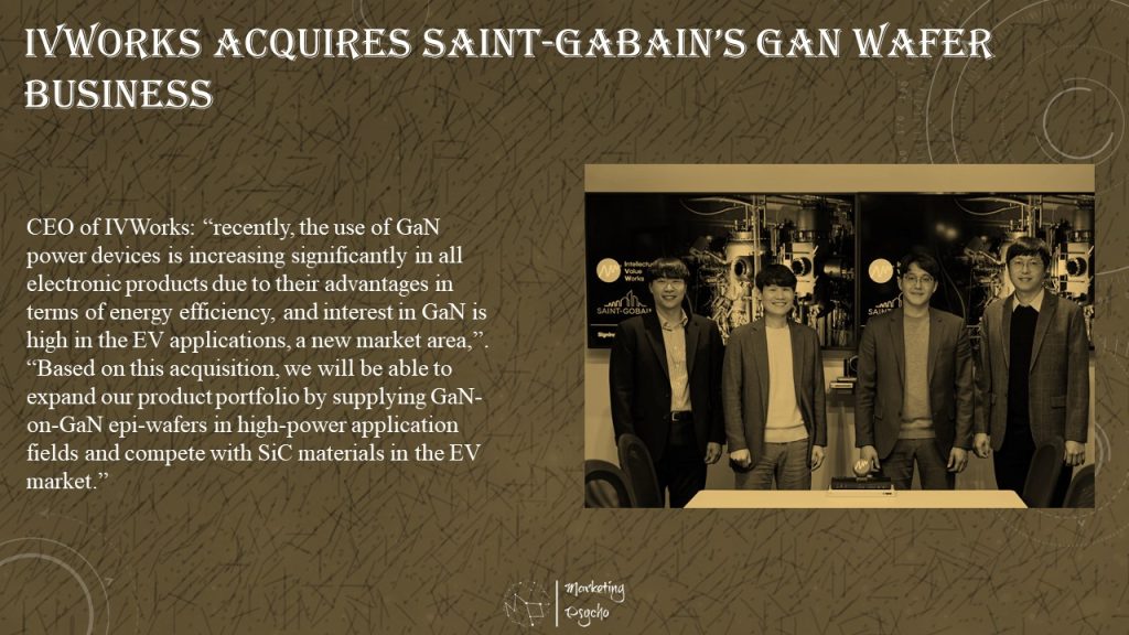 South Korean GaN epi-wafer startup, IVWorks (Intellectual Value Works) announced that they acquired Saint-Gobain’s (France) GaN wafer business.