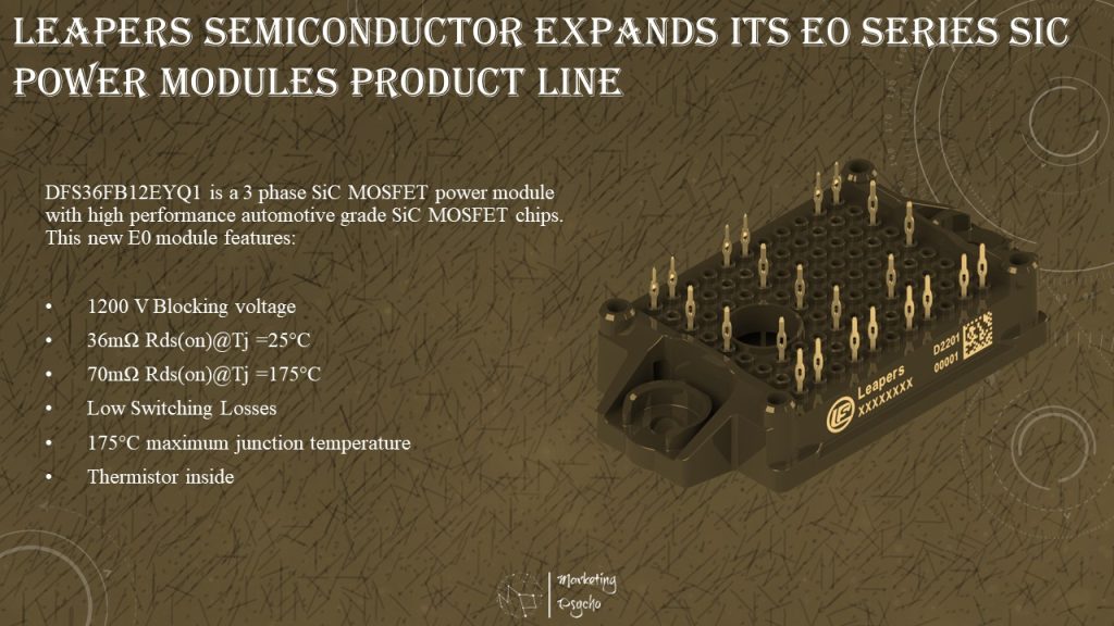 Leapers Semiconductor announced the expansion of the automotive grade E0 series SiC power modules with a new model - DFS36FB12EYQ1.