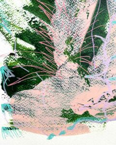 Kunst. Akryl på papir. Grøn og pinkPaperwork. paper art. Art. Boligindretning. Boliginspiration. Papirværker. Unika kunst. Marlene Sofia Kiær