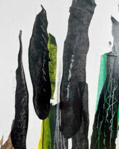 Kunst. Art. Akryl og kridt på pair. Paperwork. Green black. Grøn og sort. Boligindretning. Boligtilbehør. Billedekunstner Marlene Sofia Kiær.