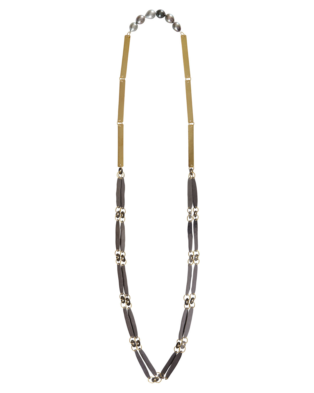 Annelies Planteijdt, Halssieraad met Grashalm, 2018, collier; 18 kt goud, tantaal, Tahiti parels, 100 x 450 mm, €8875 (afbeelding 1/2)
