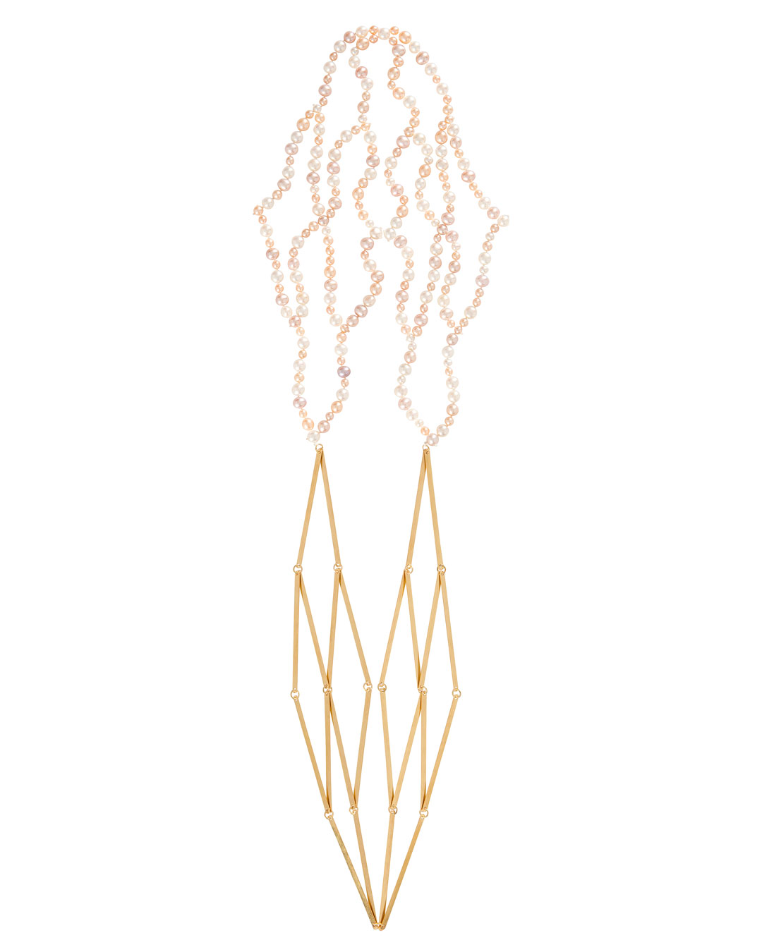 Annelies Planteijdt, Mooie stad – Collier en schelpen (Beautiful City - Necklace and Shells), 2017, necklace; gold, freshwater pearls, 90 x 450 mm, price on request (image 1/2)