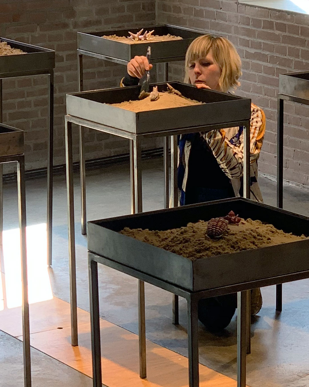 Märta Mattsson setting up her exhibition at Marzee in March 2019
