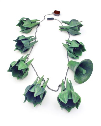 Vera Siemund, untitled, 2018, necklace; enamelled copper, silver, glass, 260 x 370 x 60 mm, sold