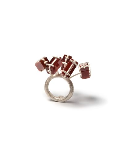 Winfried Krüger, untitled, 1997, ring; oxidised silver, stones, 55 x 40 mm, €1090