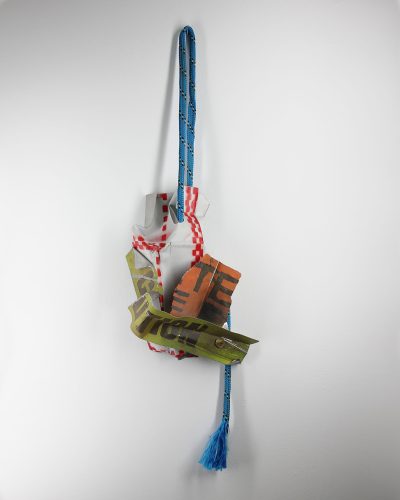 Simon Swale, Fragments III, 2020, necklace; enamelled stainless steel, found cord 270 x 198 x 110 mm
