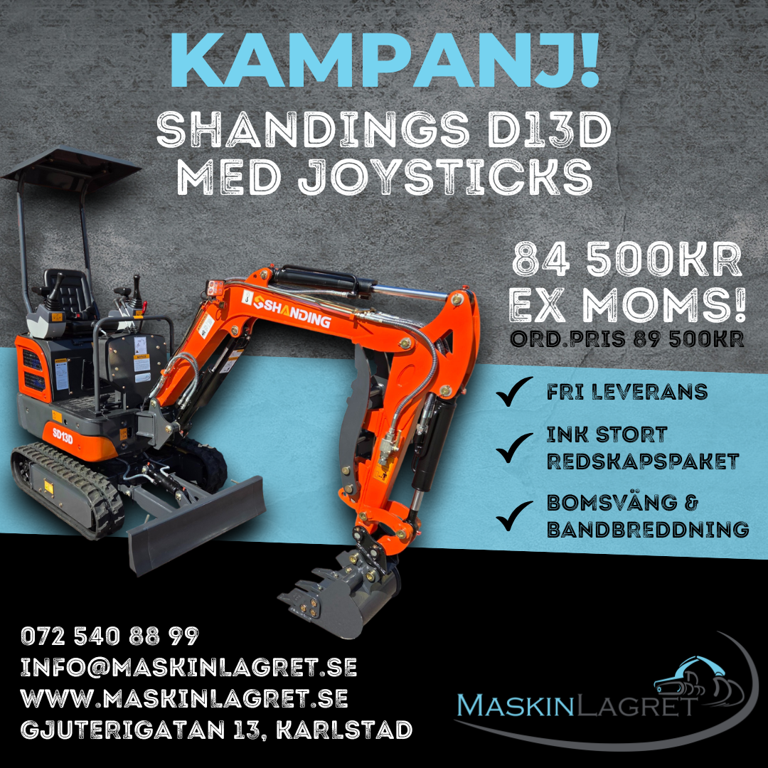 Minigrävare grävmaskin Shanding SD13D orange maskinlagret