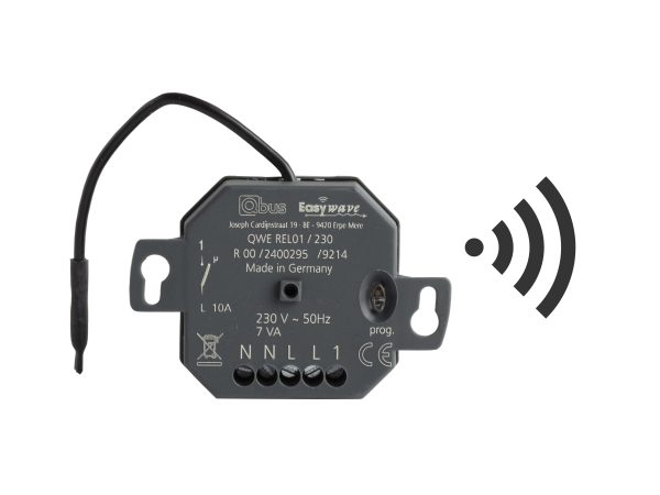 Qbus draadloze Easywave 10A relais 230V voor muurinbouw