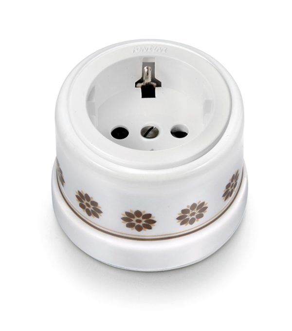 Fontini Socket with side earth contact Brown/gold decor 30.204.63.2