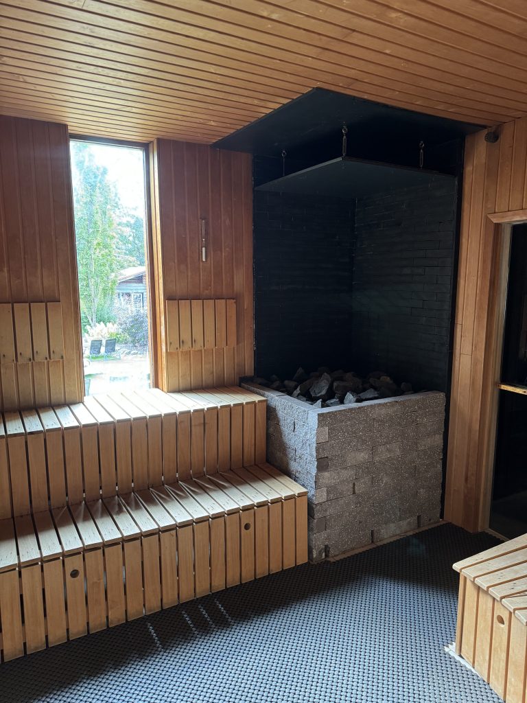 The fireplace of the Tower Sauna at Thermen Holiday in the Netherlands.