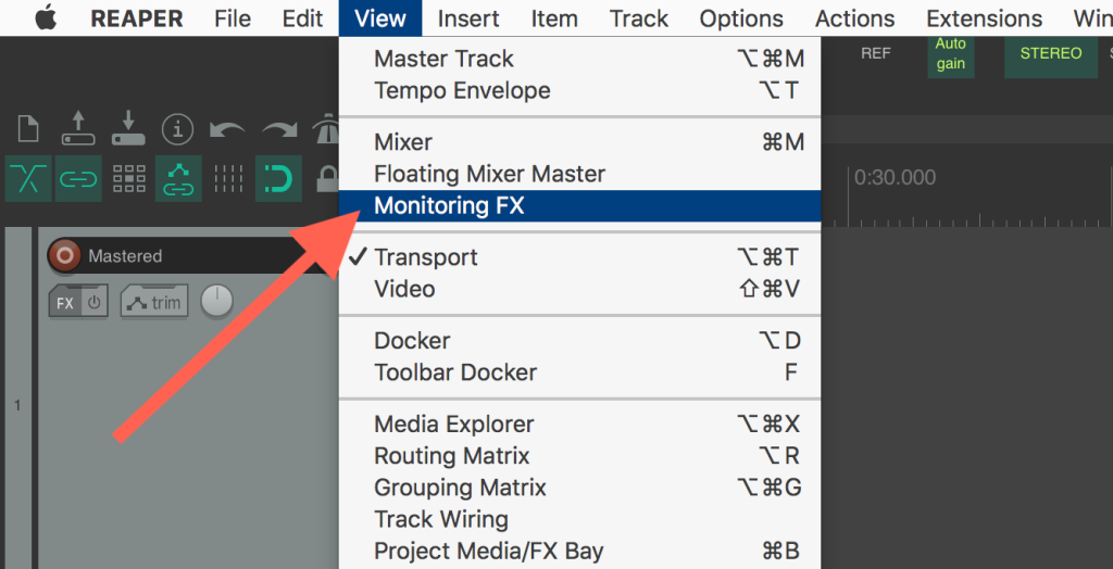 Menu option: View - Monitoring FX