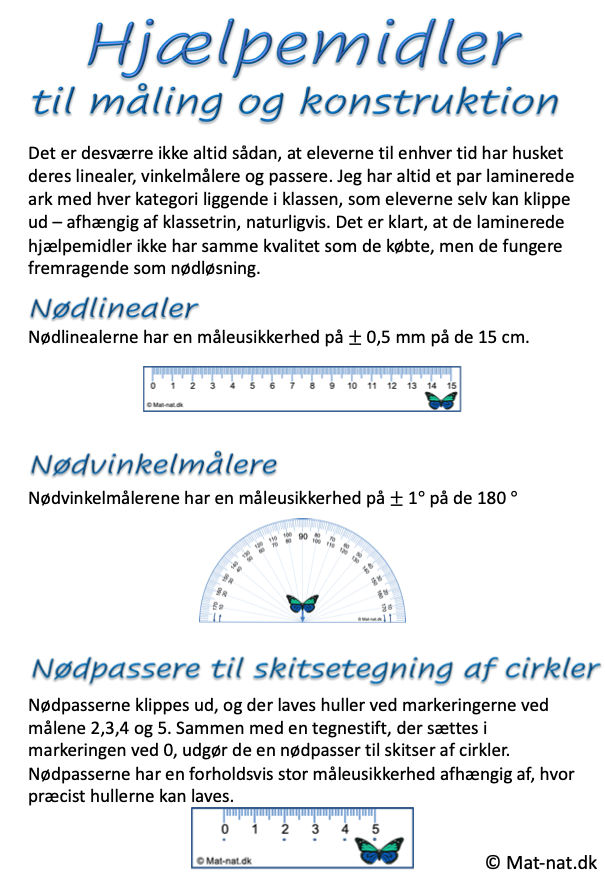 Hjælpemidler til måling og konstruktion