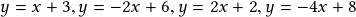 y=x+3, y=-2x+6, y=2x+2, y=-4x+8 