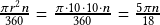  \frac{\pi r^2 n}{360}=\frac{\pi  \cdot 10 \cdot 10 \cdot n}{360}= \frac{5\pi n}{18}