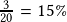 \frac{3}{20}=15\%